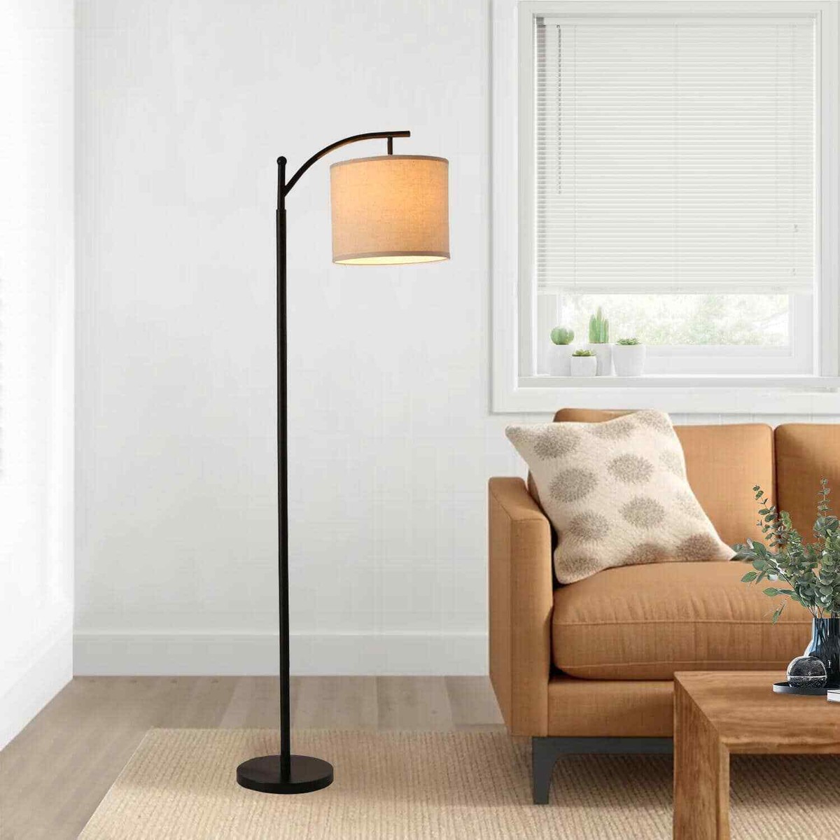 CEDAR HILL 62 in. Black Arched Floor Lamp with Fabric Shade CEDAR HILL 62 in. Black Arched Floor Lamp with Fabric Shade