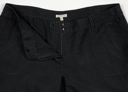 Eileen Fisher Organic Linen Shorts Fly Front Roll Tab Womens Large Black New - Picture 11 of 15