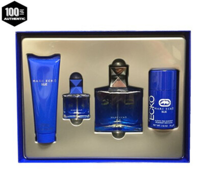 Marc Ecko Blue 4 PC Set for Men-3.4 oz EDT Sp+0.5 oz EDT+3.0 oz S/Gel+2.6 oz Deo