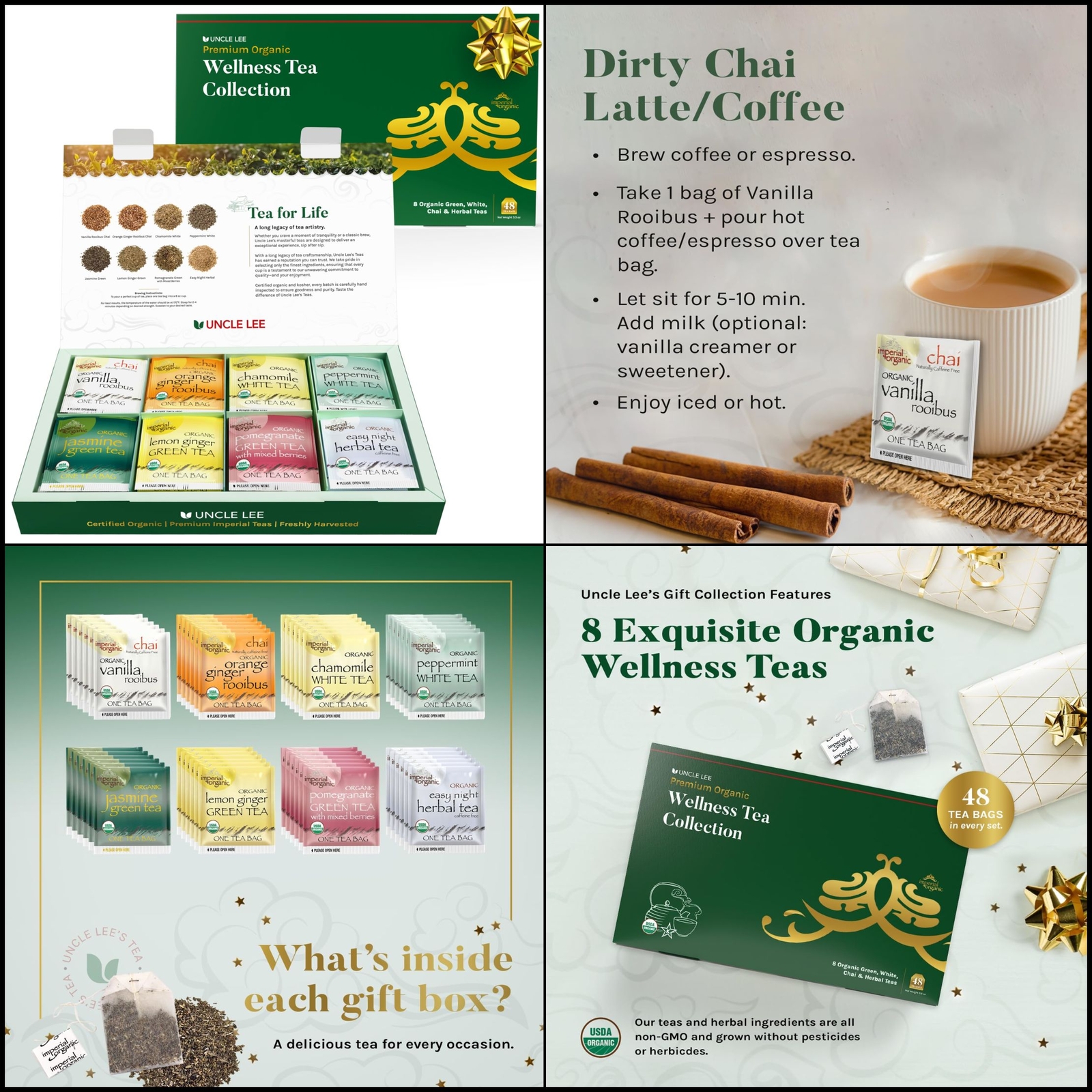 Organic Tea Gift Set - Wellness Tea Sampler Gift Box with Green Teas Pack 48