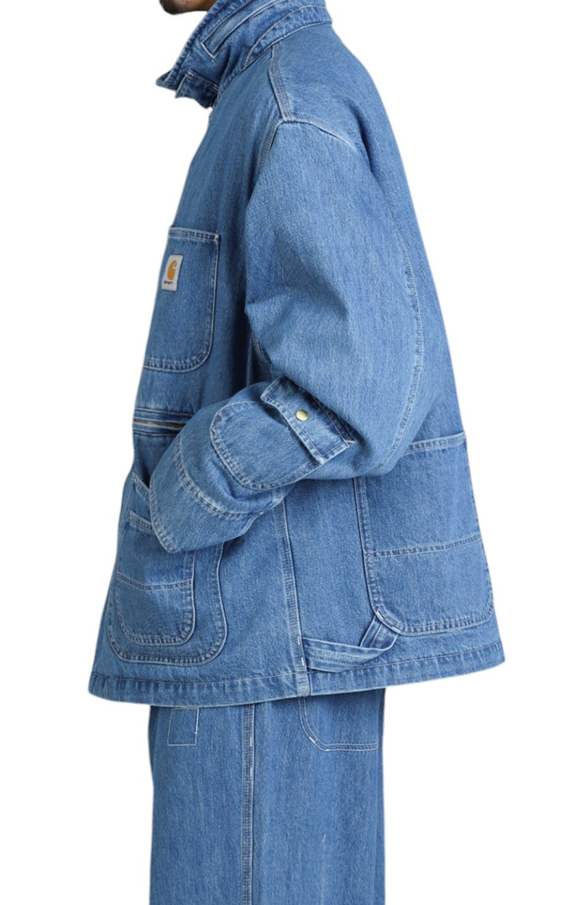 ALTRA Cappotto Carhartt WIP X Invincible Denim Chore Max A242054 Blu Stone Washed M