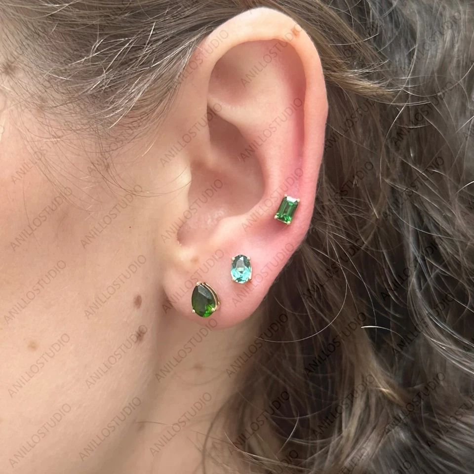 Aretes de diopsido cromado corte pera, regalo de oro amarillo de 14 k para aniversario Foto 3 de 3