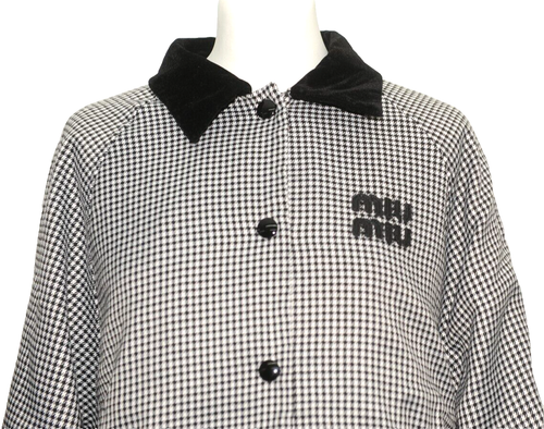 MIU MIU CONTEMPERARY OVERSIZE WOMEN HOUNDSTOOTH SUIT BLOUSON JACKET + SKIRT Uk 8 - Picture 4 of 23