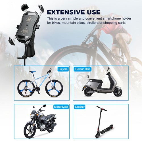 Motorbike Phone Support 15W Wireless Charger Waterproof QC3.0 for 3.5-6.5 Inch F - Zdjęcie 2 z 15