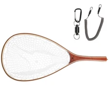 Fly Fishing Landing Net - Wooden Handle & Rubber Mesh Trout Net -Catch & Release
