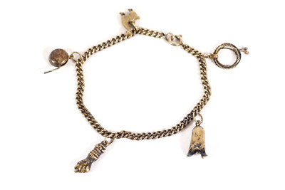 Antique Charm Bracelet Figa Fist Lama Flower Charms Silver Bracelet