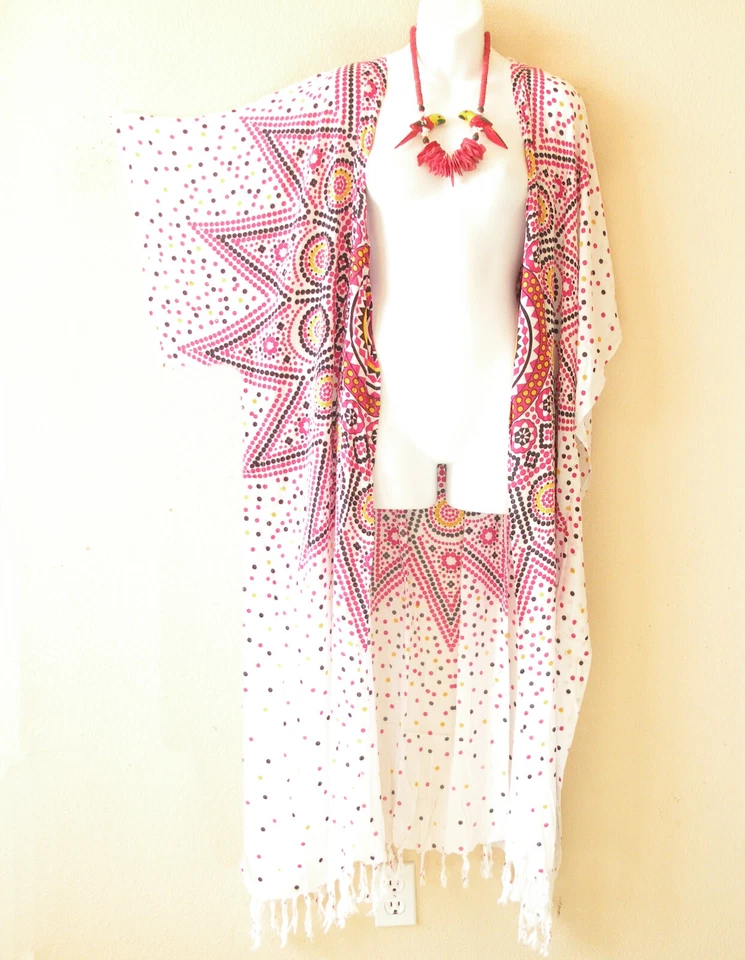 Maxi Cárdigan Plumero Abierto Talla Grande Batik Rayón Lunares Rosa CD641 hasta 5X