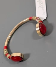 Charming Charlie Bracelet Red Boho Tribal Friendship Cuff Gold Tone 6.5 inch