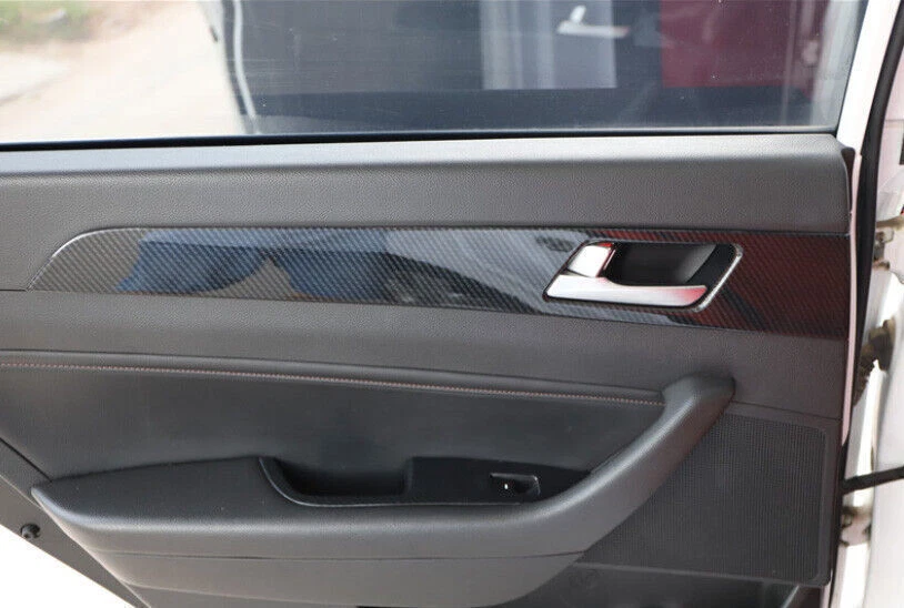 Ajuste para Hyundai Sonata 2015-2019 estilo fibra de carbono interior manija de puerta cubierta embellecedor Foto 3 de 4