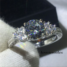Lab-Created 3CT Round Cut VVS1 Diamond 925 Silver Engagement Wedding Ring Woman