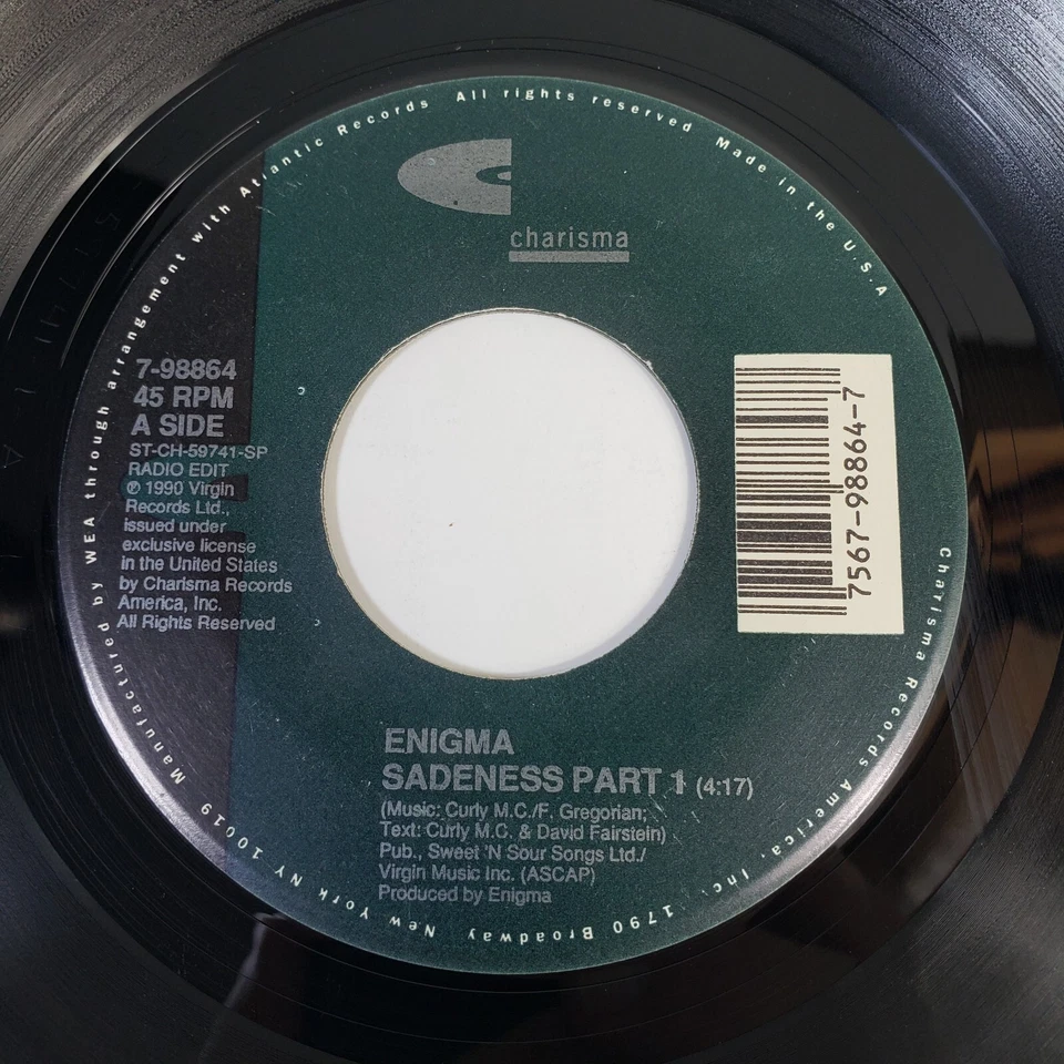 Enigma "Sadeness" 45 Vg+ Tested Rare Jukebox "Sadeness" Meditation Mix 1990 Foto 3 de 4