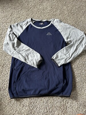 Kappa Mens Long Sleeve Shirt Kangroos Pockets Mens Elastic Hem Blue Gray Size XL