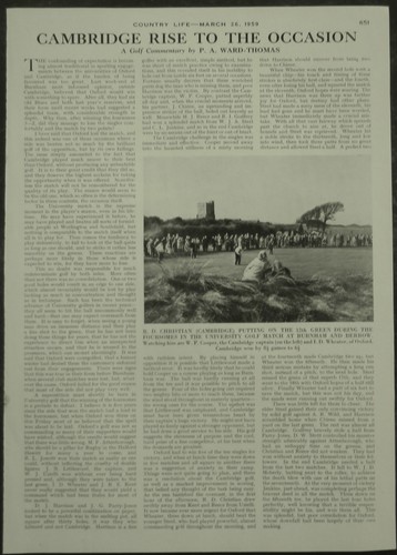 Golf Cambridge Oxford University Match Burnham Berrow 1959 1 Page Photo Article
