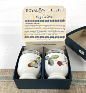 Royal Worcester Egg Coddlers Set of 2 Strawberry Fair Pattern Boxed Complete