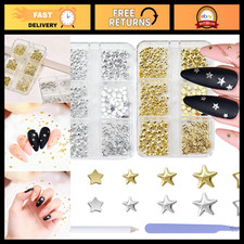 3D Star Nail Charms Set - 2640 Pcs Metallic Nail Art Decor, Assorted Shapes Si