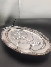 Vintage Silver Plated Meat Tray Drip Tree Lines 16" 