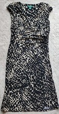 Ralph Lauren V-Neck Cap Sleeve Faux Wrap Dress Black/Cream Womens 8