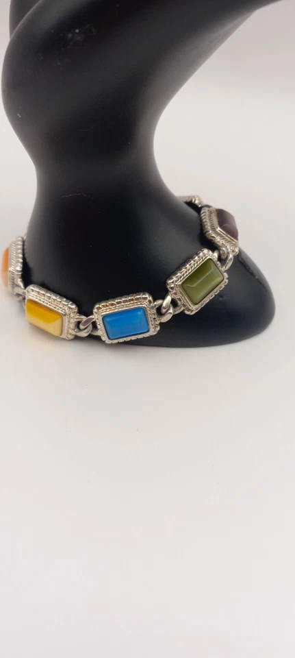 Pulsera Tenis Diseño Premier Eslabón Tono Plata con Piedras Ojo de Gato Multicolor... Foto 2 de 4