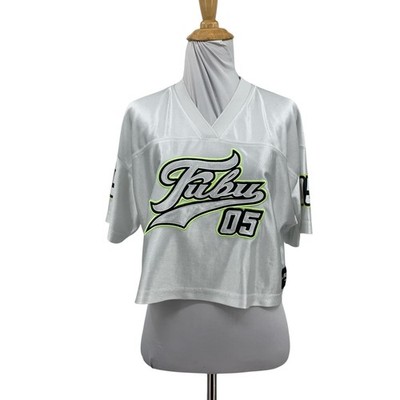 Fubu Forever 21 Jersey Womens S Small White Cropped V Neck Short