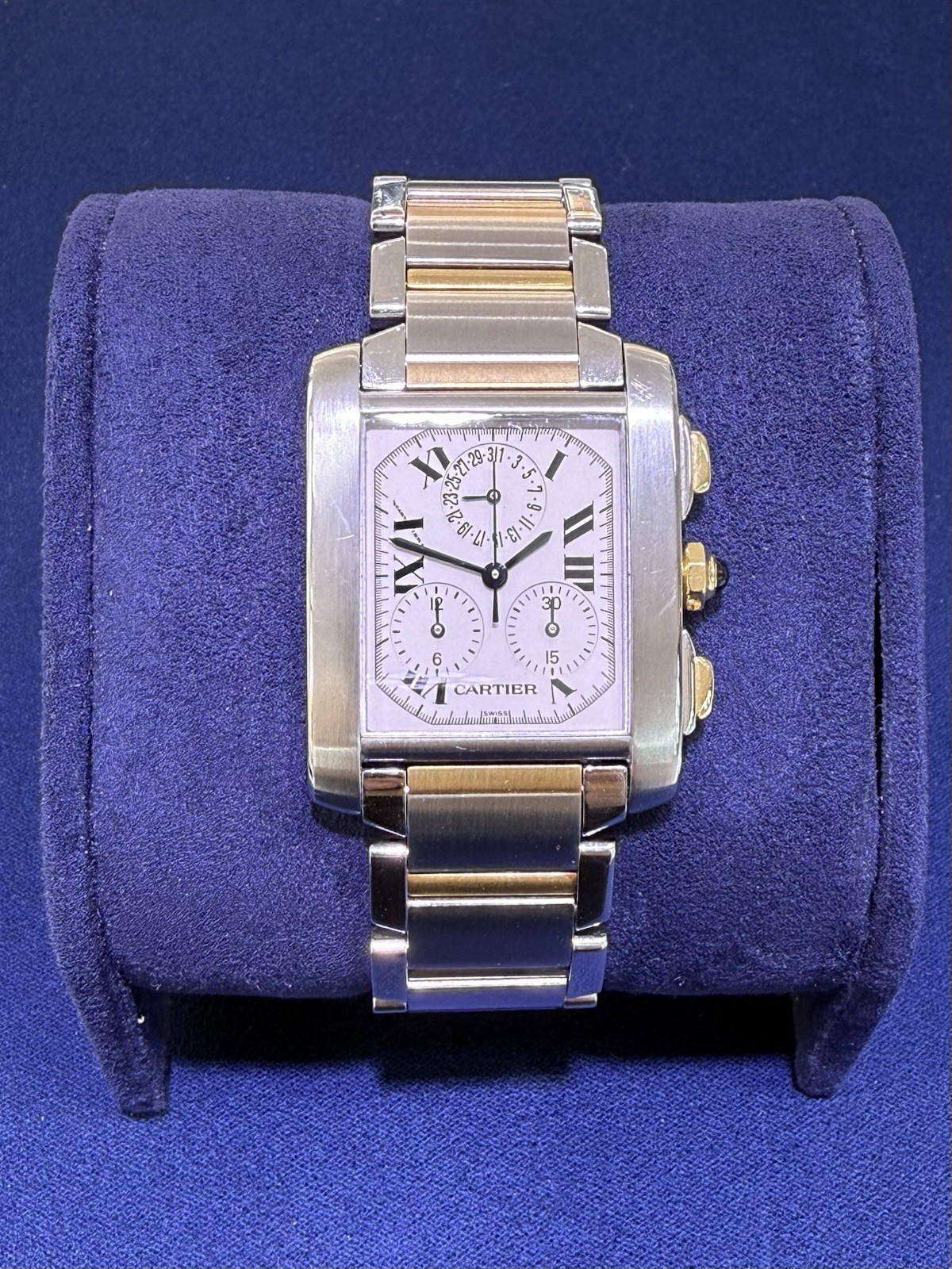 Cartier Tank Francaise Chronoflex 2303 Two-Tone 18k Gold Stainless Steel Luxury Watch-image