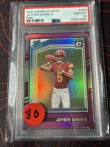 JAYDEN DANIELS 2024 PANINI DONRUSS OPTIC PREVIEW-PINK #389 ROOKIE RC PSA 10