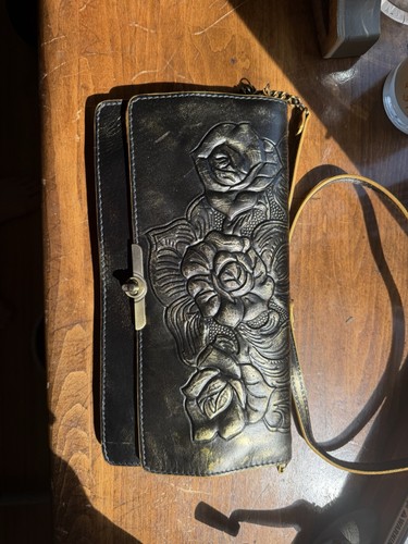 Patricia Nash Crossbody Leather Rose Purse/Clutch Black