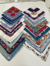 Vintage Ladies Hankies Lot Of 20 SHADES OF BLUE TONES FLORALS