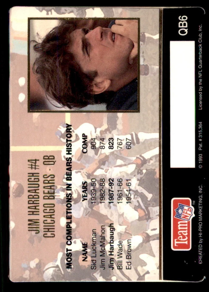 1993 Action Packed - Quarterback Club Jim Harbaugh #QB6 - Image 2 of 2