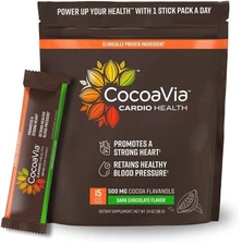 CocoaVia Cardio Health Cocoa Powder – 15 Sticks, 500mg Flavanols, Heart Support