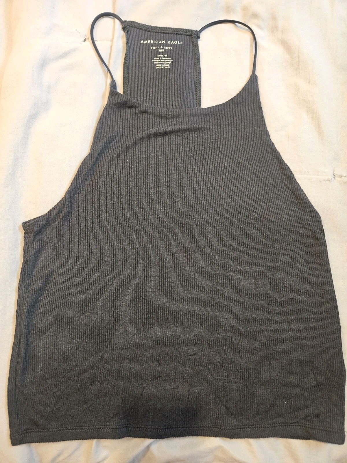 American Eagle Soft & Sexy Ribbed Tank Top Womens Medium Charcoal