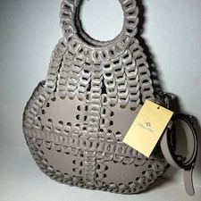 Patricia Nash Ticci Flapover Crossbody Stone Chainlink Leather Retail $399 LARGE