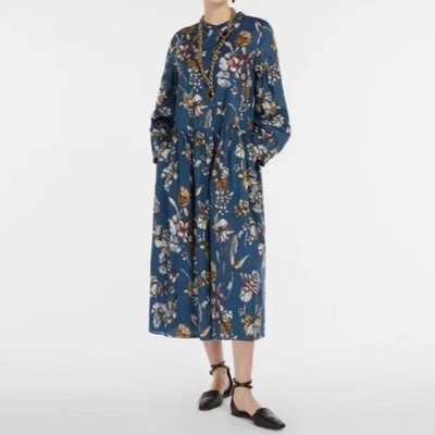 Maxmara elegant loose cotton long sleeved floral print dress small