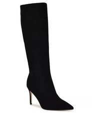Nine West Cook Tall Stiletto Dress Boots Black 6M Suede Knee High $249 NWB