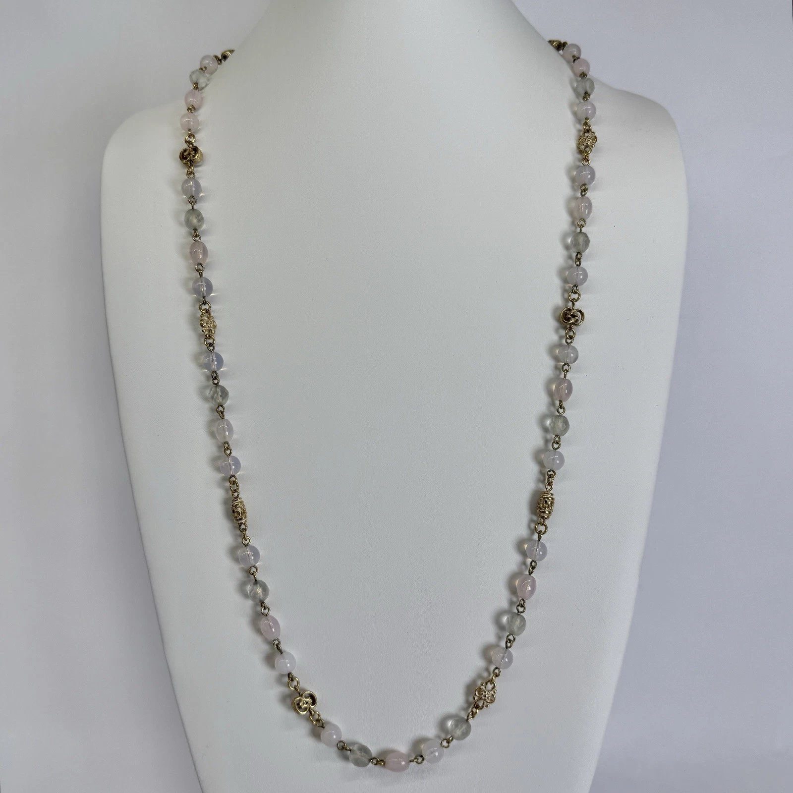 MONET Milky White Beaded Filigree Gold Tone Vintage Necklace Jewelry N312