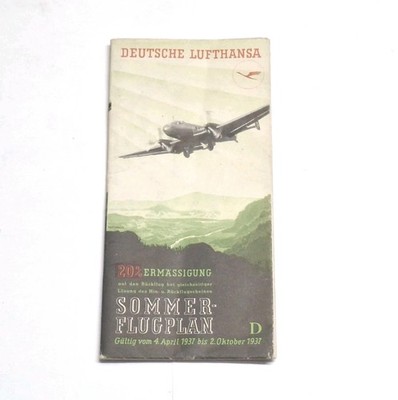 Deutsche Lufthansa October 1937 Airline Timetable Large Summer Map Brochure Rare