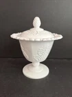 Vintage Indiana Glass Open Lace Milk Glass Harvest Grape Footed Compote & Lid