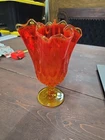 FENTON HANDKERCHEIF VASE AMBERINA THUMBPRINT FOOTED 9"