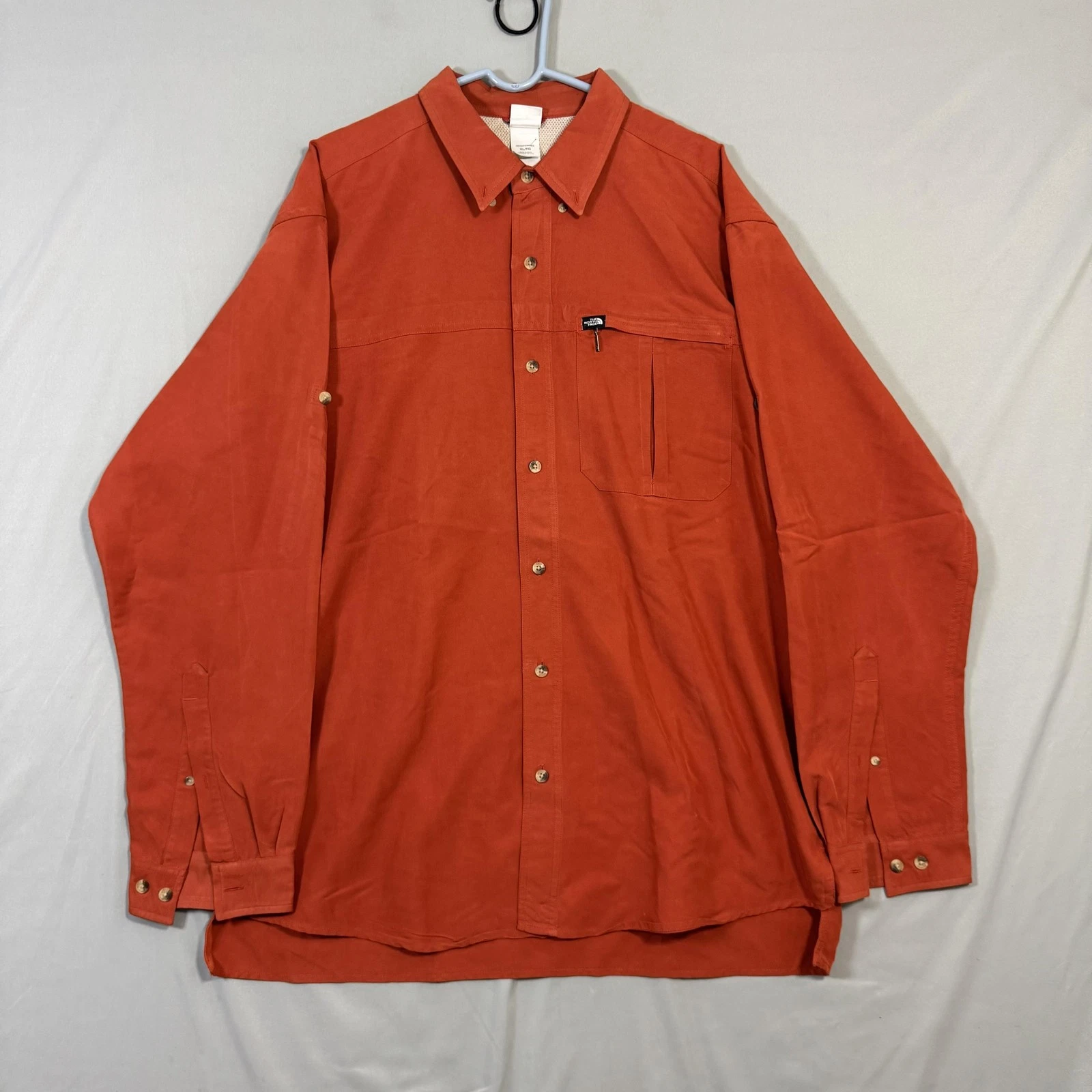 The North Face Shirt Mens XL Orange Button Front Zip Chest Pocket Hiking A4A12