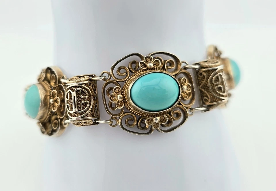 China Vintage Armband mit Türkis Silber vergoldet 39,4 g - Bild 3 von 4