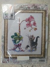 Design Works ORCHID KITTY Cat Counted Cross Stitch Kit 11" x 14" Kit 2546 New