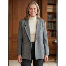 Vintage Talbots Gray Wool Blend Double Breasted Blazer Gold Buttons 12P