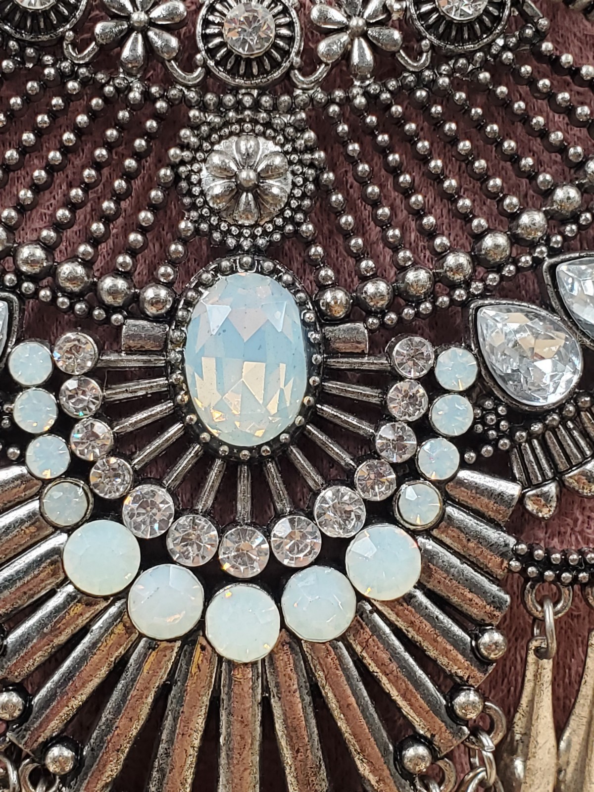 Large Statement Necklace Boho Beaded Rhinestone S… - image 3