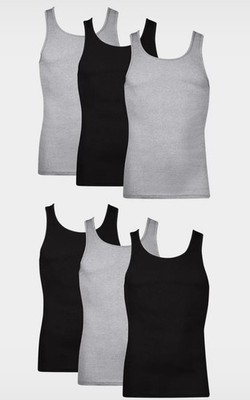 Hanes men's tagless ultimate ribbed tagless tanks 6-pack Small gray/black