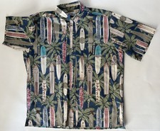 REYN SPOONER SURFBOARD PALM TREE BEACH TIKI HULA REVERSE PRINT HAWAIIAN SHIRT XL