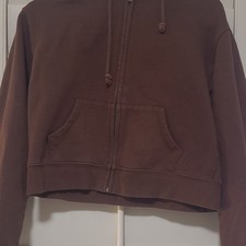 Brown Full Zip Hoodie Sweatshirt Cotton Fleece Women's Size S Long Sleeve