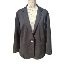 Chicos -984 Black Single Button Blazer Gold Hardware Ponte Knit Jacket Size 1 M