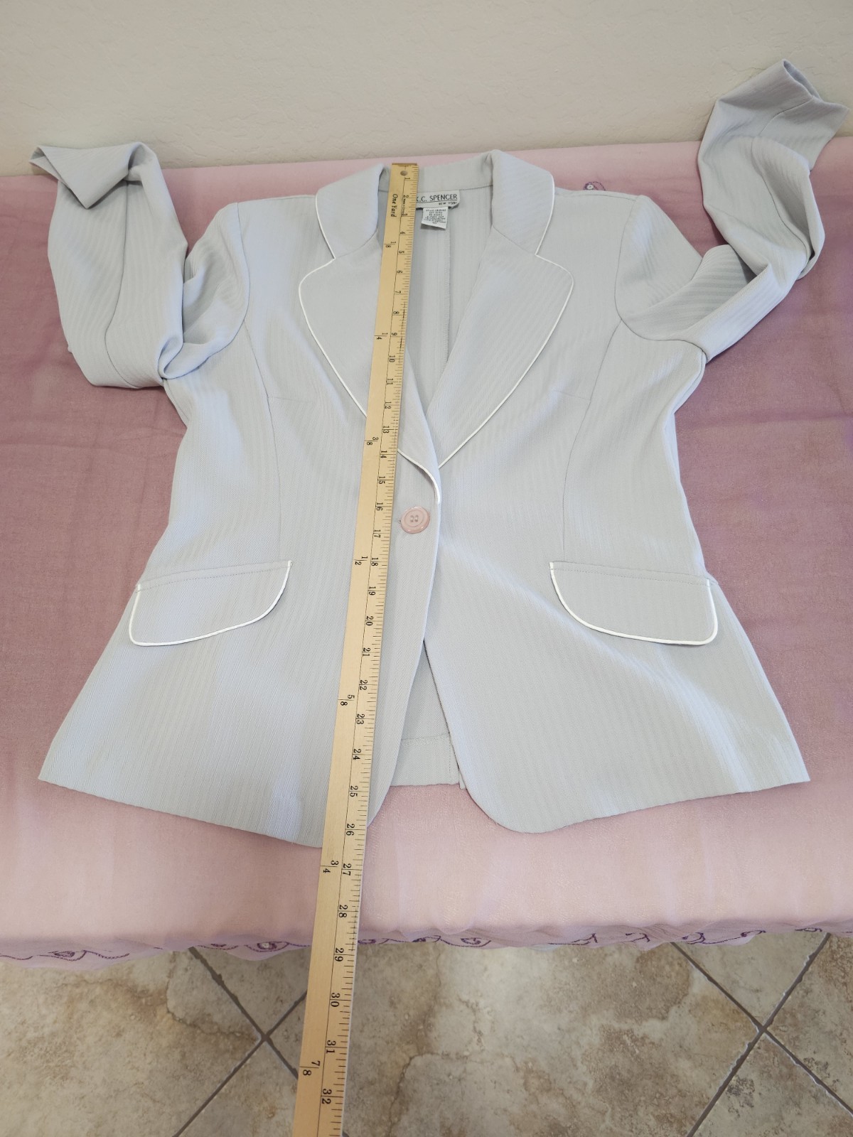 VTG KC Spencer 2pc Suit SET Pleated Skirt & Jacket 10 Medium Lt Gray Pinstriped