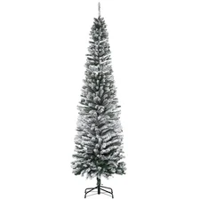 HOMOM 7.5ft Flocked Christmas Tree, Pencil Artificial Xmas Tree with Faux Snow,