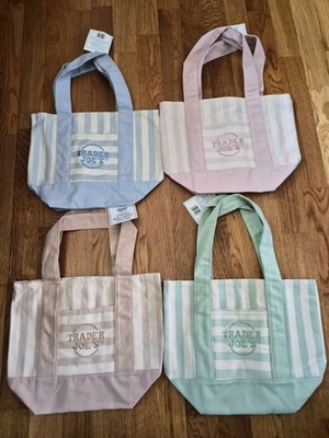 Trader Joe's Striped Mini Canvas Tote Bag - Choose Pastel Colors