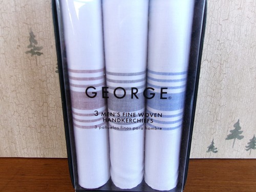 NEW George 3 Pack Men's Fine Woven 100% Cotton Handkerchiefs, Blue Gray Brown - Picture 2 of 4